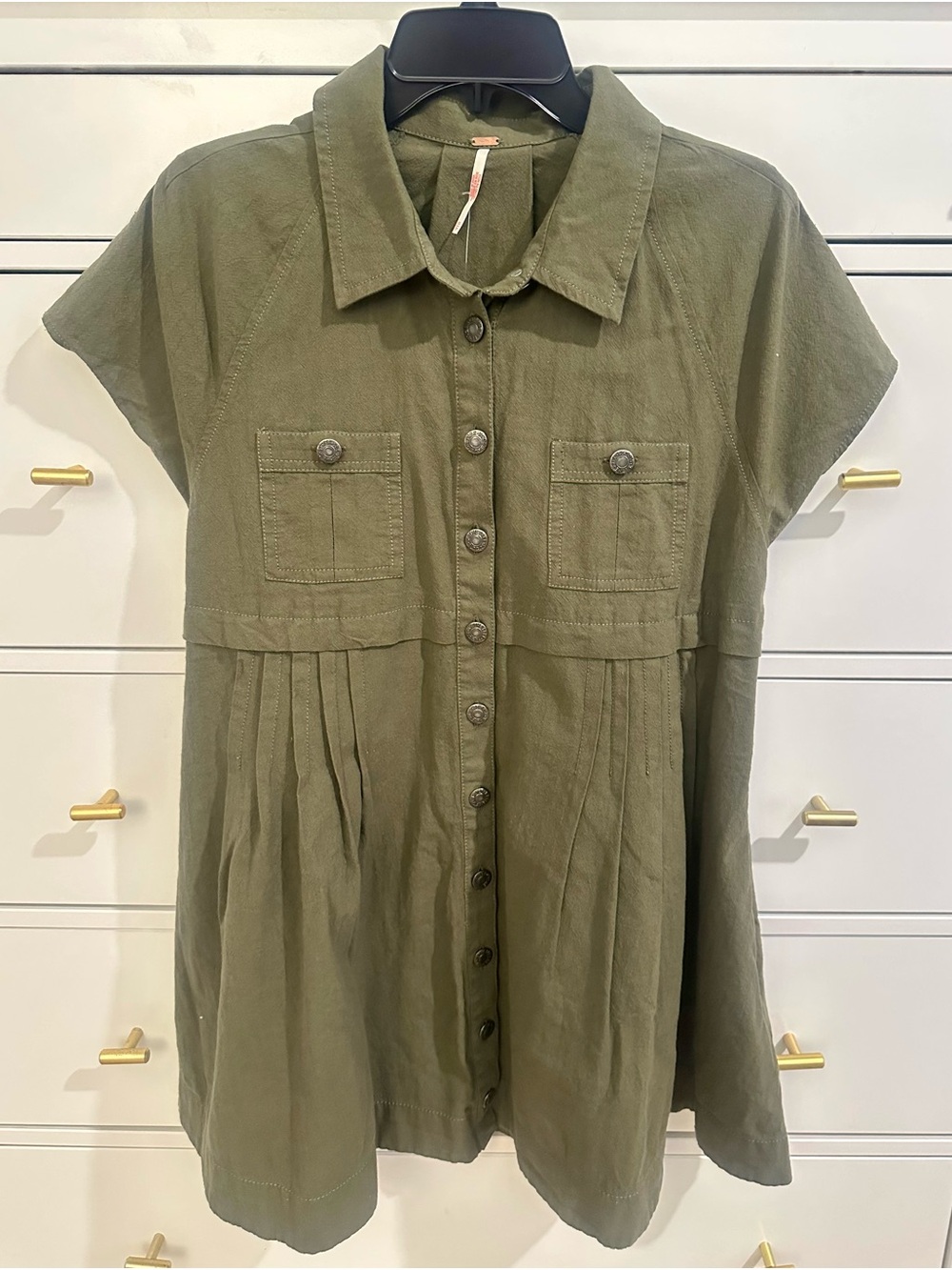 Free People Utility Button-Front Women's Dress Olive Green Sz XS NWT